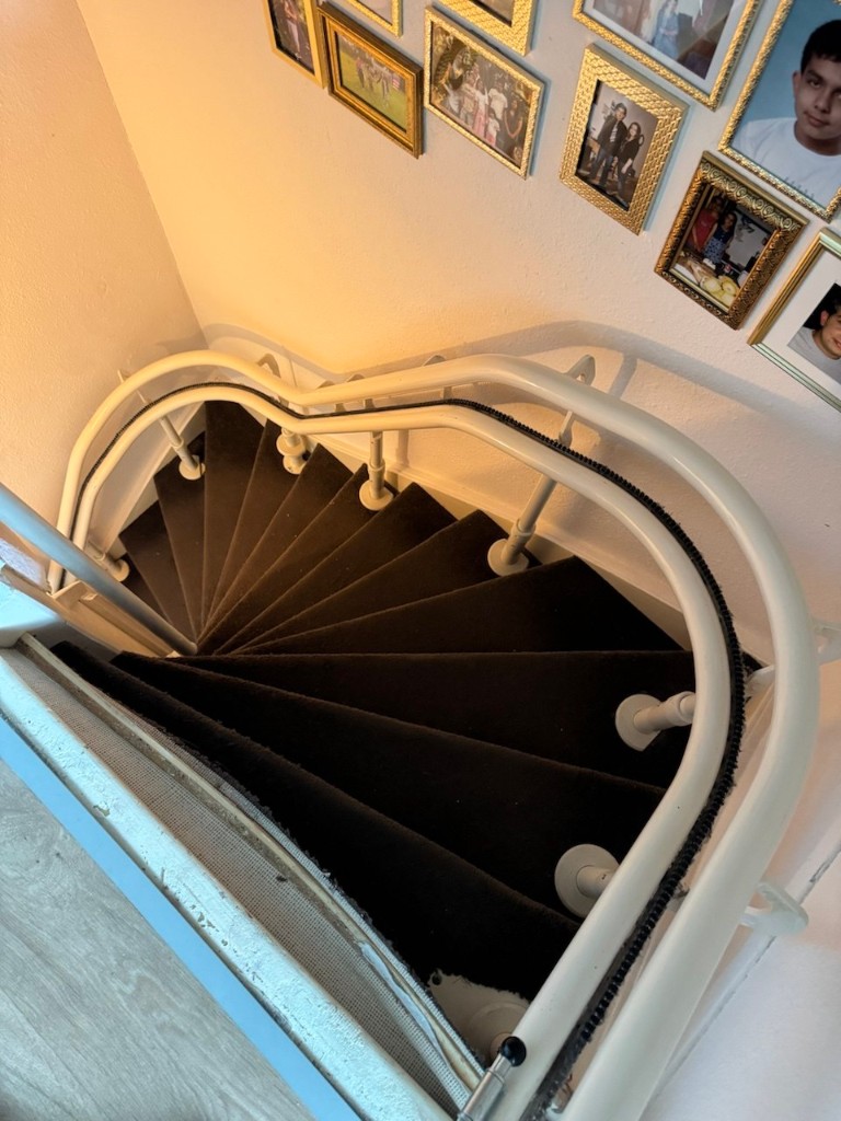 Trap voor renovatie met donker tapijt